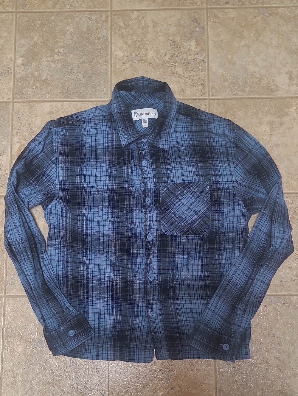 No Boundaries Blue and Black Plaid Button-Down Shirt Size Xsmall